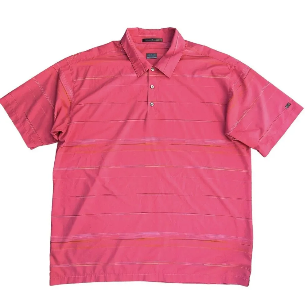 Tiger Woods Nike Fit Dry Men's XL Golf Polo Shirt Pink‎ Striped Stretch Comfort